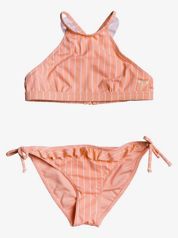 roxy, Girl's 7-14 Field Of Love Crop Top Bikini Set, PEACH BUD S POOL STRIPES (meg3) 0 Girl's 7-14 Field Of Love Crop Top Bikini Set Pink ERGX203221 Roxy