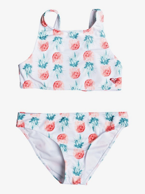 roxy, Girl's 7-14 Kind Of Fun Crop Top Bikini Set, BRIGHT WHITE S SMALL PINEAPPLE (wbb8) 0 Girl's 7-14 Kind Of Fun Crop Top Bikini Set White ERGX203228 Roxy