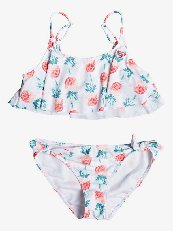 roxy, Girl's 7-14 Kind Of Fun Flutter Bikini Set, BRIGHT WHITE S SMALL PINEAPPLE (wbb8) 0 Girl's 7-14 Kind Of Fun Flutter Bikini Set White ERGX203229 Roxy
