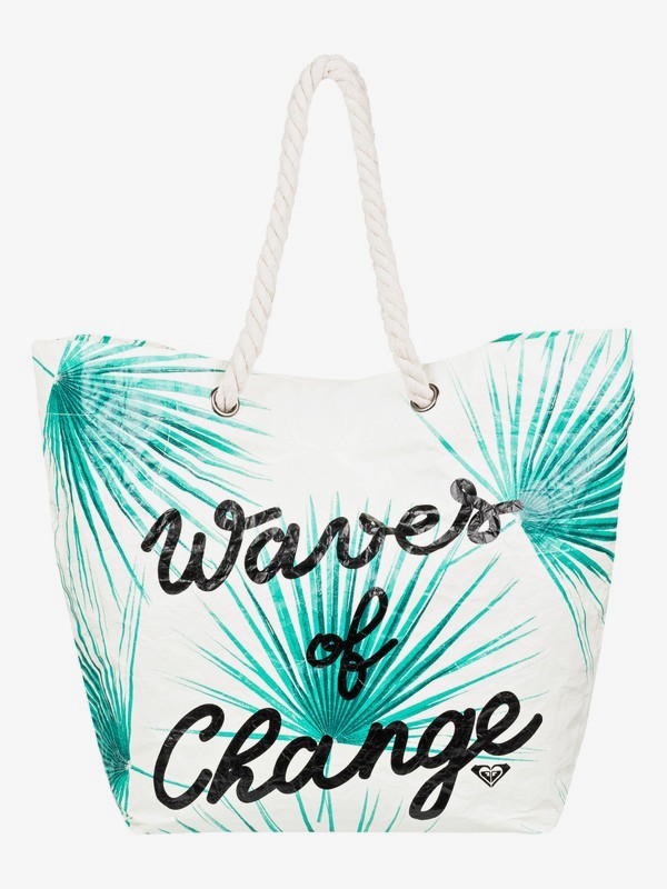 roxy, Waves Of Changes Reversible Recycled Beach Bag, MARSHMALLOW (wbt0) 0 Waves Of Changes Reversible Recycled Beach Bag White ERJBT03125 Roxy