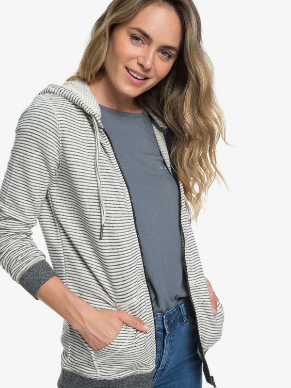 roxy, Trippin Stripes Zip-Up Hoodie, TRUE BLACK THIN STRIPES (kvj5) 0 Trippin Stripes Zip-Up Hoodie Black ERJFT03798 Roxy