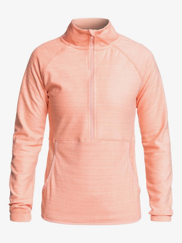 roxy, Cascade - Technical Half-Zip Fleece for Women, CORAL CLOUD_INDIE STRIPES EMBO (mfn3) 0 Cascade - Technical Half-Zip Fleece for Women Pink ERJFT03855 Roxy