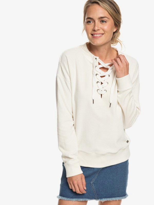 roxy, Lucky Sunshine Lace-Up Velour Sweatshirt, MARSHMALLOW (wbt0) 0 Lucky Sunshine Lace-Up Velour Sweatshirt White ERJFT03927 Roxy