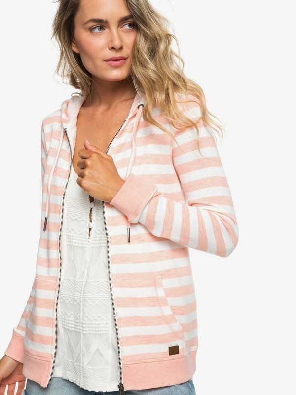 roxy, Trippin - Sweat à capuche zippé pour Femme, SALMON 2X2 STRIPE (mfg5) 0 Trippin - Sweat à capuche zippé pour Femme Rose ERJFT03934 Roxy