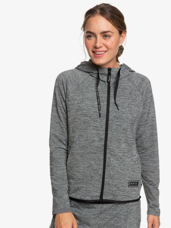 roxy, Down In Mexico - Sweat à capuche technique zippé pour Femme, CHARCOAL HEATHER (kte1) 0 Down In Mexico - Sweat à capuche technique zippé pour Femme Noir ERJFT04053 Roxy