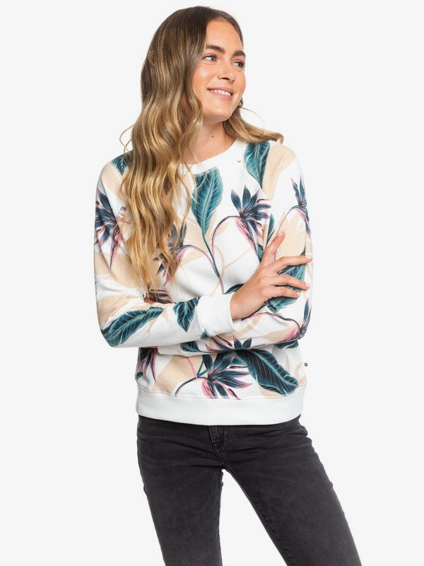 roxy, Night Is Young - Sweat pour Femme, SNOW WHITE LUNAR FLOWER (wbk6) 0 Night Is Young - Sweat pour Femme Blanc ERJFT04065 Roxy