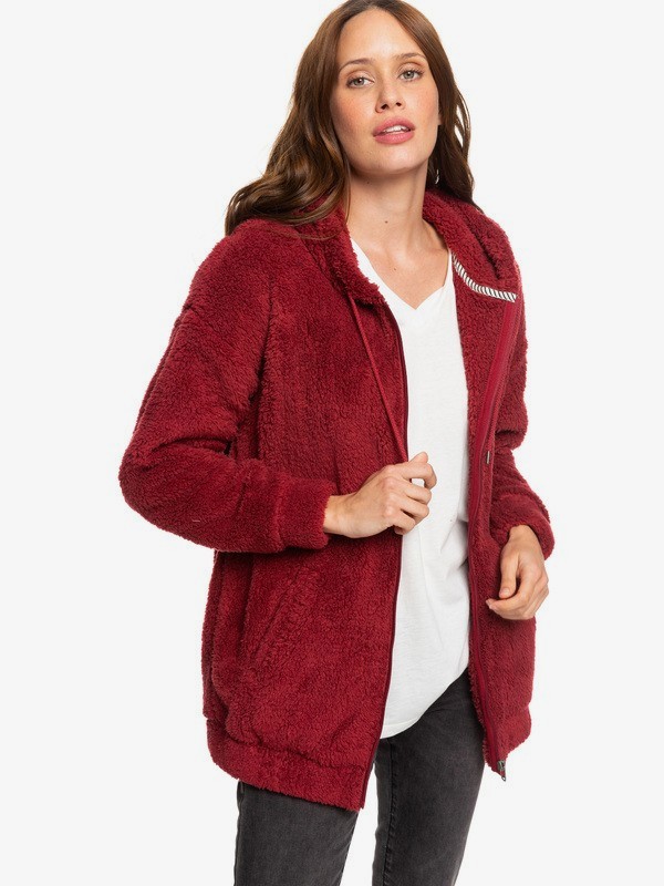 roxy, Head On Down Sherpa Zip-Up Hoodie, RHUBARB (rze0) 0 Head On Down Sherpa Zip-Up Hoodie Red ERJFT04109 Roxy
