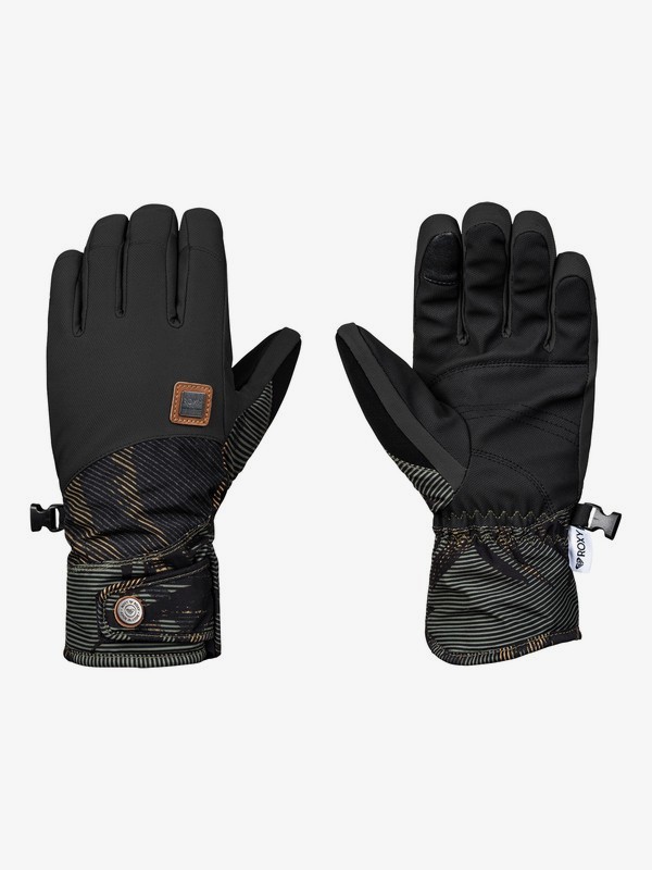 roxy, Vermont - Gants de ski/snowboard pour Femme, FOUR LEAF CLOVER_SWELL FLOWERS (gph2) 0 Vermont - Gants de ski/snowboard pour Femme Vert ERJHN03096 Roxy