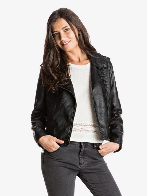 roxy, Midnight Ride Faux Leather Biker Jacket, ANTHRACITE (kvj0) 0 Midnight Ride Faux Leather Biker Jacket ERJJK03178 Roxy