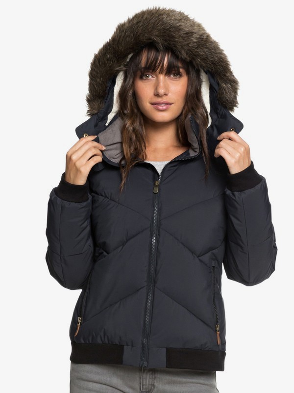 roxy, Hanna Water Repellent Hooded Bomber Jacket, TRUE BLACK (kvj0) 0 Hanna Water Repellent Hooded Bomber Jacket Black ERJJK03238 Roxy