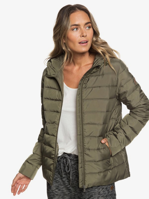 roxy, Rock Peak Water-Repellent Hooded Padded Jacket, BURNT OLIVE (gpz0) 0 Rock Peak Water-Repellent Hooded Padded Jacket Green ERJJK03250 Roxy
