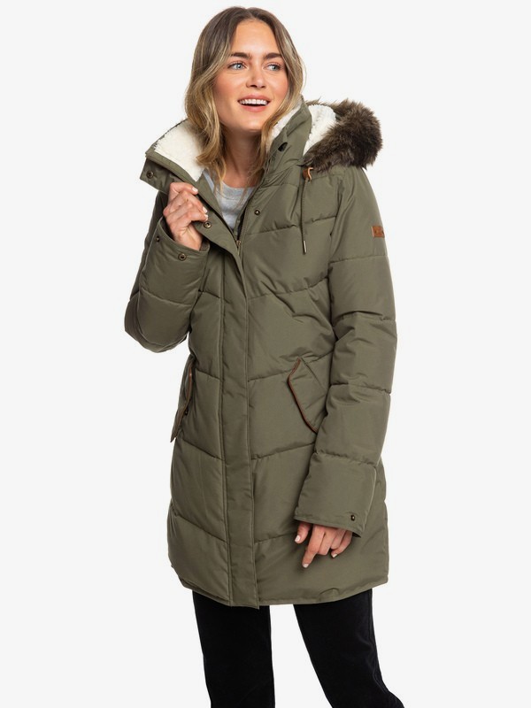 roxy, Ellie Longline Hooded Waterproof Puffer Jacket, IVY GREEN (crb0) 0 Ellie Longline Hooded Waterproof Puffer Jacket Brown ERJJK03289 Roxy