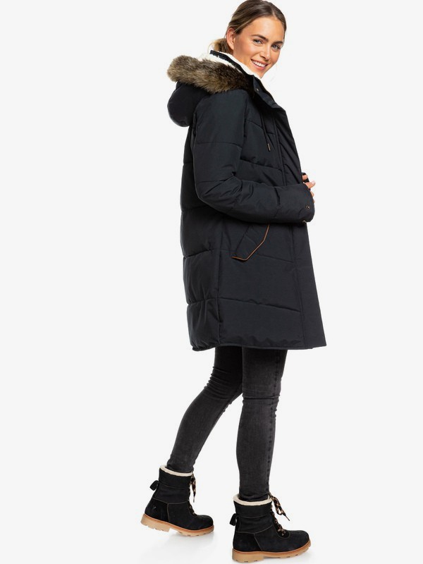 roxy, Ellie Longline Hooded Waterproof Puffer Jacket, TRUE BLACK (kvj0) 0 Ellie Longline Hooded Waterproof Puffer Jacket Black ERJJK03289 Roxy