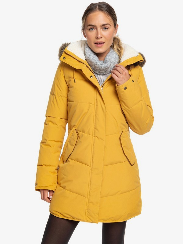 roxy, Ellie Longline Hooded Waterproof Puffer Jacket, SPRUCE YELLOW (ylk0) 0 Ellie Longline Hooded Waterproof Puffer Jacket Yellow ERJJK03289 Roxy