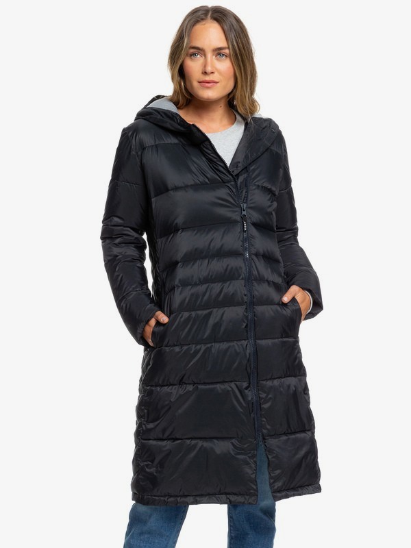 roxy, Everglade Longline Hooded Waterproof Puffer Jacket, TRUE BLACK (kvj0) 0 Everglade Longline Hooded Waterproof Puffer Jacket Black ERJJK03290 Roxy