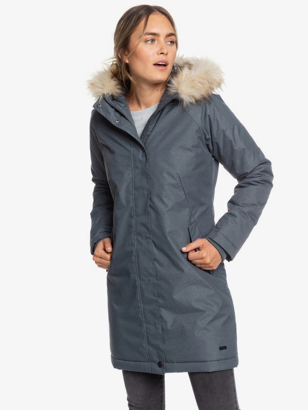 roxy, Shadow Of Time - Veste à capuche déperlante longue pour Femme, TURBULENCE (kym0) 0 Shadow Of Time - Veste à capuche déperlante longue pour Femme Noir ERJJK03305 Roxy