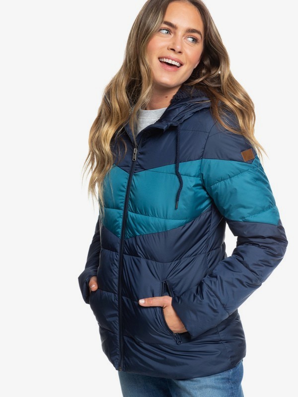 roxy, Feeling Breezy - Doudoune à capuche déperlante pour Femme, MOOD INDIGO (bsp0) 0 Feeling Breezy - Doudoune à capuche déperlante pour Femme Bleu ERJJK03316 Roxy