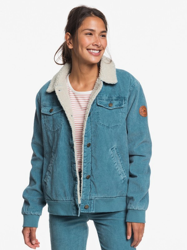 roxy, Desert Sands Sherpa-Lined Corduroy Jacket, DRAGONFLY (brb0) 0 Desert Sands Sherpa-Lined Corduroy Jacket Blue ERJJK03319 Roxy