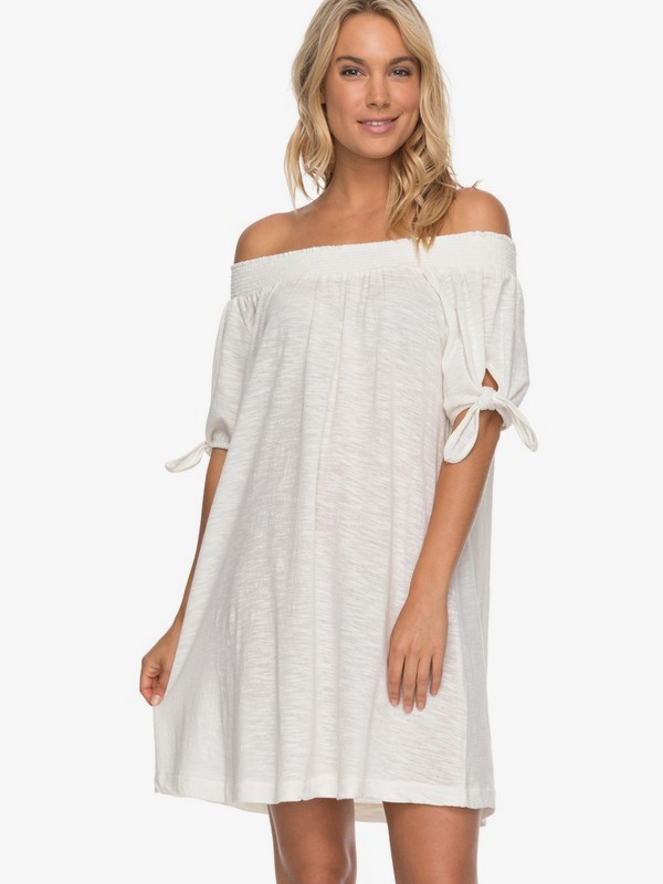 roxy, Bright Blue Sky Off The Shoulder Dress, MARSHMALLOW (wbt0) 0 Bright Blue Sky Off The Shoulder Dress ERJKD03161 Roxy