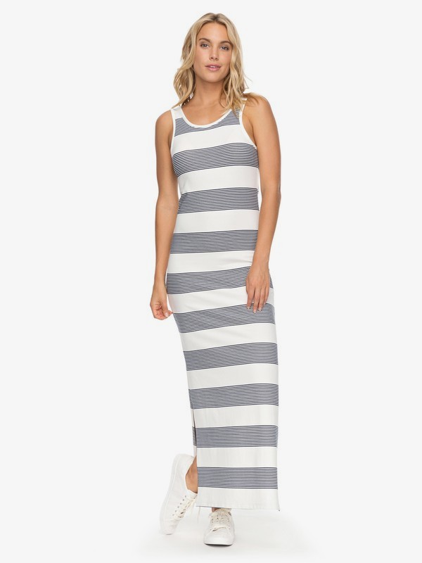 roxy, Tuba Stripes Maxi Vest Dress, MARSHMALLOW DRESS BLUE DOCKER (wbt4) 0 Tuba Stripes Maxi Vest Dress White ERJKD03194 Roxy