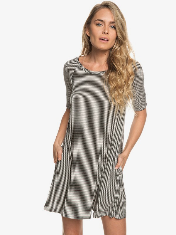roxy, Smitten Kitten Short Sleeve Dress, ANTHRACITE COSY STRIPES (kvj4) 0 Smitten Kitten Short Sleeve Dress Black ERJKD03254 Roxy