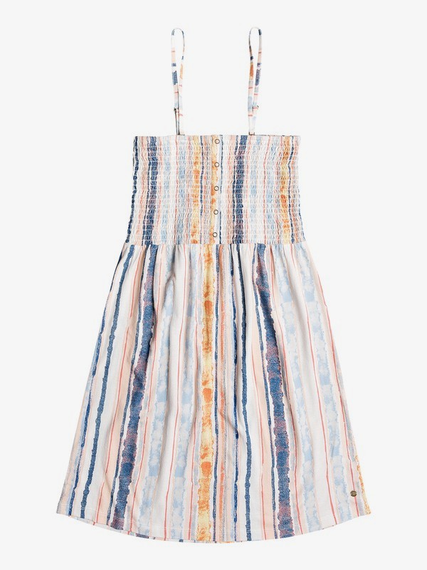 roxy, Summerland Party Shirred Bodice Strappy Dress, MARSHMALLOW RIVER (wbt4) 0 Summerland Party Shirred Bodice Strappy Dress White ERJKD03257 Roxy