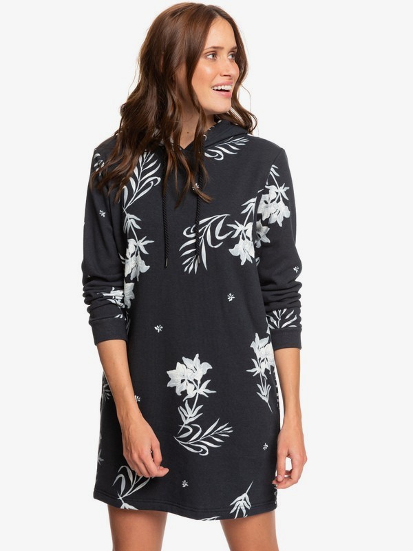 roxy, Snow Down - Robe sweat manches longues à capuche pour Femme, ANTHRACITE BICOLYS (kvj7) 0 Snow Down - Robe sweat manches longues à capuche pour Femme Noir ERJKD03277 Roxy