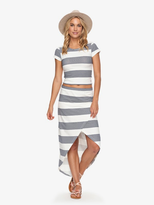 roxy, Romantic Ocean Stripes Asymmetric Midi Skirt, MARSHMALLOW DRESS BLUE DOCKER (wbt4) 0 Romantic Ocean Stripes Asymmetric Midi Skirt White ERJKK03025 Roxy
