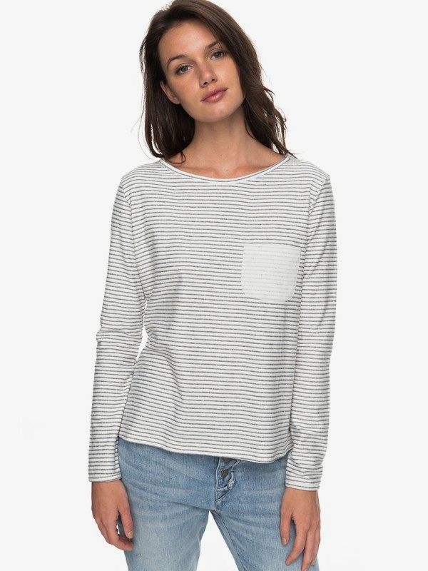 roxy, Slice Of Heaven - T shirt manches longues col V pour Femme, MARSHMALLOW (wbt0) 0 Slice Of Heaven - T shirt manches longues col V pour Femme Blanc ERJKT03366 Roxy