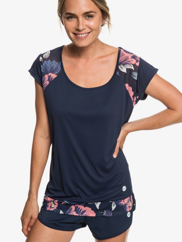roxy, Liquid Sunshine - T-shirt de sport pour Femme, DRESS BLUES FULL FLOWERS FIT (xbbm) 0 Liquid Sunshine - T-shirt de sport pour Femme Bleu ERJKT03511 Roxy