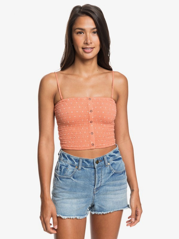 roxy, Peaceful Beach Strappy Peplum Top, CAMELIAN MINI DIAMOND (nkw6) 0 Peaceful Beach Strappy Peplum Top Orange ERJKT03549 Roxy