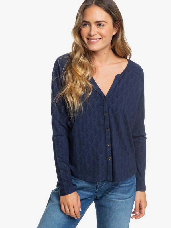 roxy, Free Fallin - Maglia Abbottonata e Maniche Lunghe da Donna, MOOD INDIGO FREE FALLIN (bsp2) 0 Free Fallin - Maglia Abbottonata e Maniche Lunghe da Donna Blue ERJKT03559 Roxy