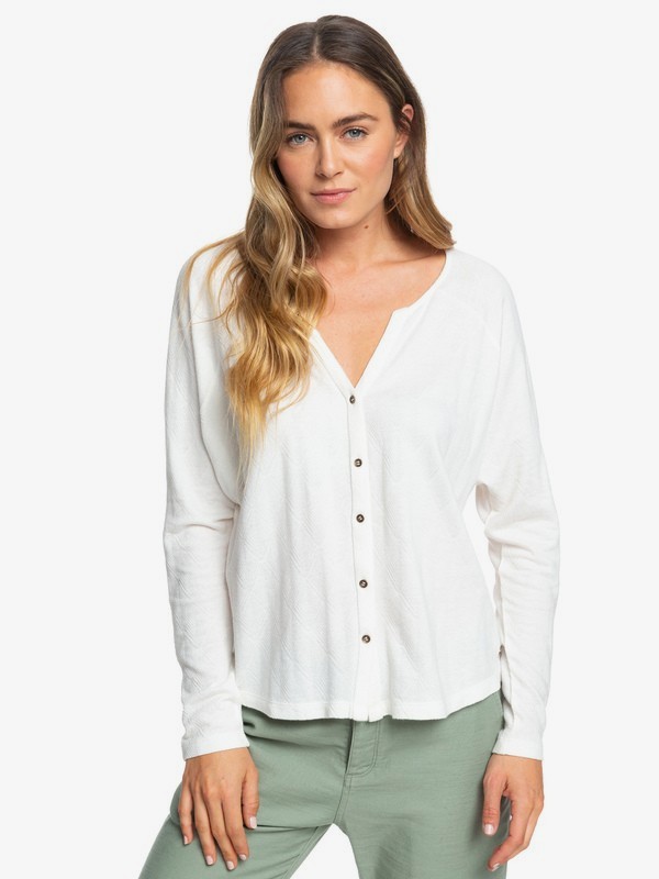 roxy, Free Fallin - Maglia Abbottonata e Maniche Lunghe da Donna, SNOW WHITE FREE FALLIN (xwwy) 0 Free Fallin - Maglia Abbottonata e Maniche Lunghe da Donna White ERJKT03559 Roxy