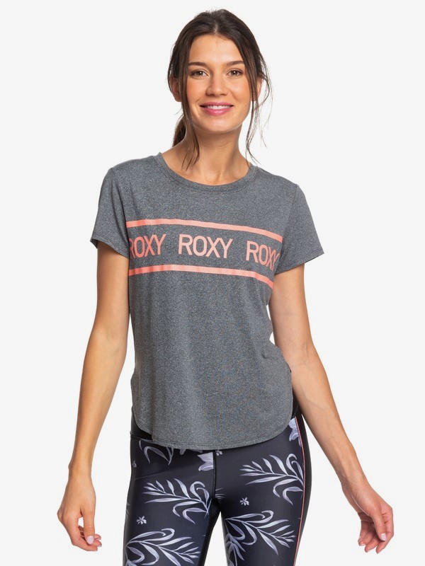 roxy, Shine On Me - T-shirt de sport pour Femme, CHARCOAL HEATHER (kte1) 0 Shine On Me - T-shirt de sport pour Femme Noir ERJKT03576 Roxy