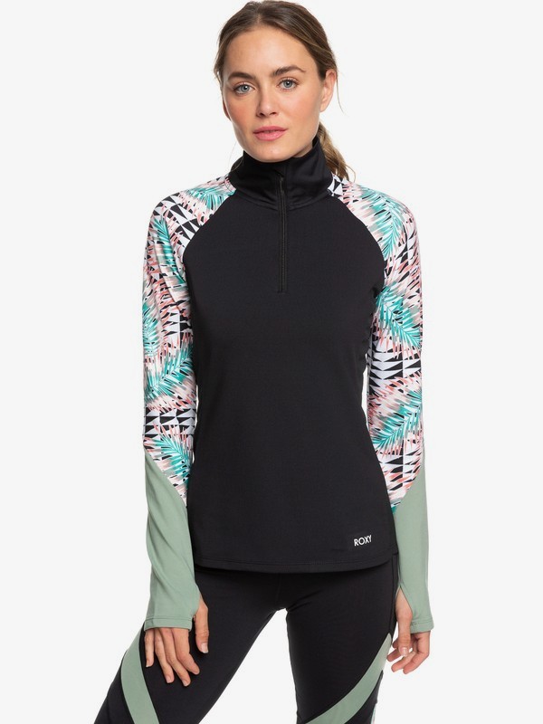 roxy, Lead By The Slopes - Haut technique col montant à manches longues et demi-zip pour Femme, BRIGHT WHITE GEO PALMS (wbb6) 0 Lead By The Slopes - Haut technique col montant à manches longues et demi-zip pour Femme Blanc ERJKT03585 Roxy