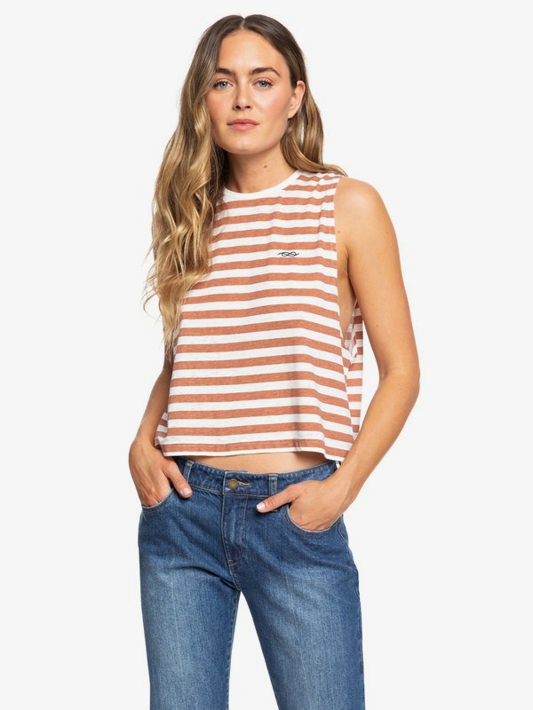 roxy, Sister Summer Dreamer Sleeveless Cropped T Shirt, COPPER BROWN SISTER STRIPES (cnb3) 0 Sister Summer Dreamer Sleeveless Cropped T Shirt Brown ERJKT03592 Roxy