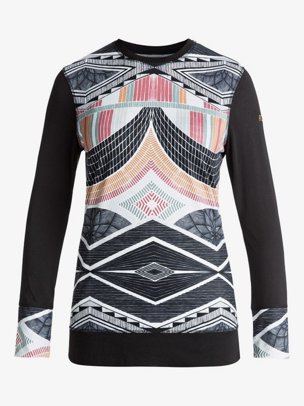 roxy, Daybreak Technical Long Sleeve Base Layer, TRUE BLACK_POP SNOW LINES (kvj7) 0 Daybreak Technical Long Sleeve Base Layer Black ERJLW03000 Roxy