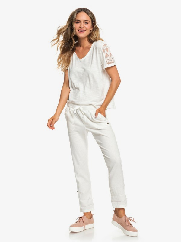 roxy, Symphony Lover New - Pantalon en lin pour Femme, MARSHMALLOW (wbt0) 0 Symphony Lover New - Pantalon en lin pour Femme Blanc ERJNP03226 Roxy