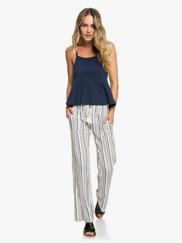 roxy, Oceanside Beach Pants, MARSHMALLOW LONG DAY STRIPES (xwbw) 0 Oceanside Beach Pants White ERJNP03236 Roxy