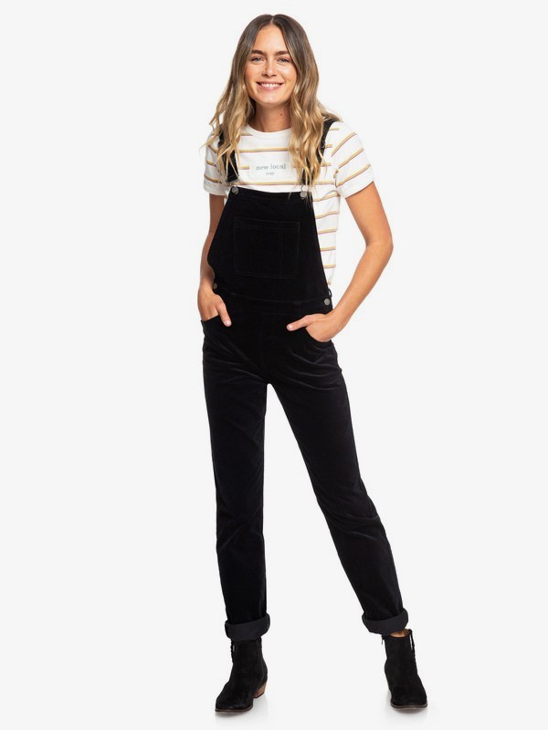 roxy, Hot Chocolate - Salopette en velours pour Femme, ANTHRACITE (kvj0) 0 Hot Chocolate - Salopette en velours pour Femme Noir ERJNP03262 Roxy