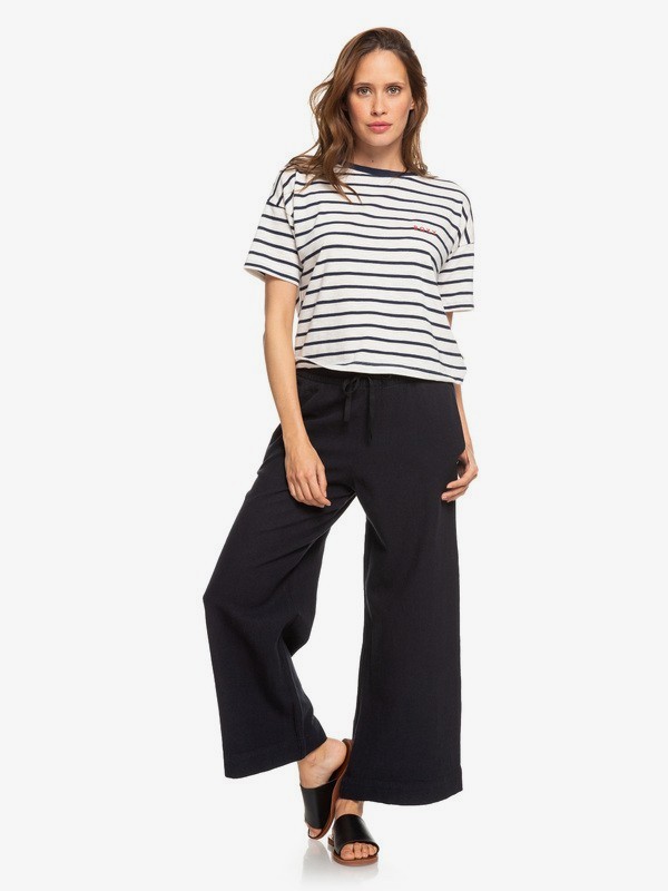 roxy, Great Past Wide Leg Cropped Linen Pants, TRUE BLACK (kvj0) 0 Great Past Wide Leg Cropped Linen Pants Black ERJNP03269 Roxy