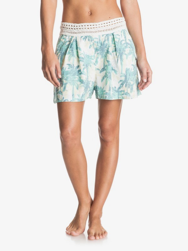 roxy, Surf Queens - Viscose Shorts, MARSHMALLOW WASHED PALM (wbt6) 0 Surf Queens - Viscose Shorts White ERJNS03081 Roxy