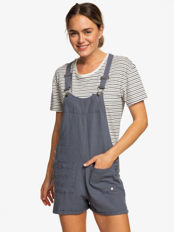roxy, Compass Direction Linen Dungaree Shorts, TURBULENCE (kym0) 0 Compass Direction Linen Dungaree Shorts Black ERJNS03184 Roxy
