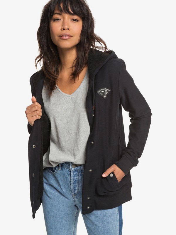 roxy, Wind Swept Button-Up Hooded Jacket, TRUE BLACK (kvj0) 0 Wind Swept Button-Up Hooded Jacket ERJPF03038 Roxy
