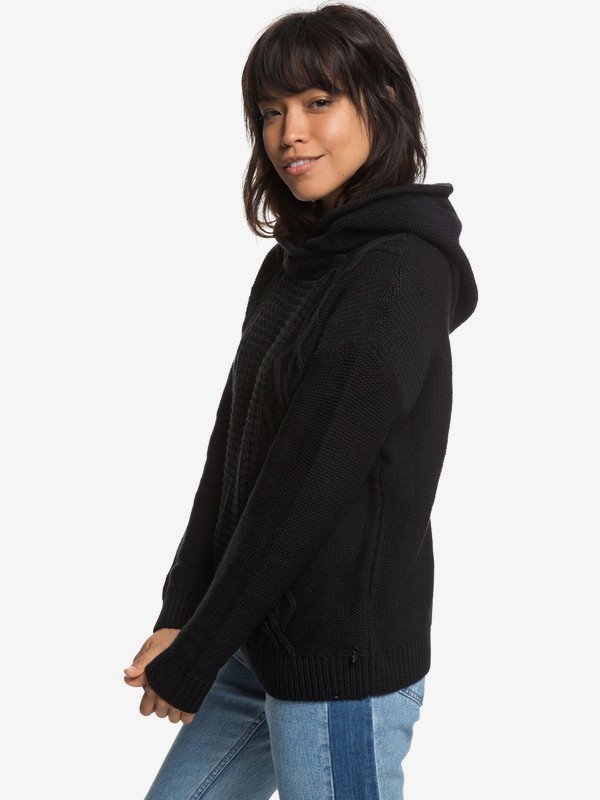 roxy, Off To Dinner Knitted Hoodie, TRUE BLACK (kvj0) 0 Off To Dinner Knitted Hoodie Black ERJSW03275 Roxy