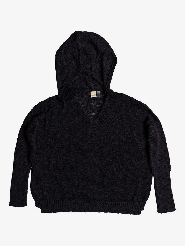 roxy, Sandy Bay Beach Knitted Hooded Poncho, TRUE BLACK (kvj0) 0 Sandy Bay Beach Knitted Hooded Poncho Black ERJSW03297 Roxy
