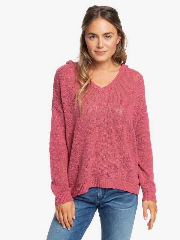 roxy, Sandy Bay Beach Knitted Hooded Poncho, MAUVEWOOD (mmp0) 0 Sandy Bay Beach Knitted Hooded Poncho Pink ERJSW03297 Roxy