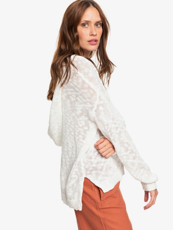 roxy, Sandy Bay Beach Knitted Hooded Poncho, SNOW WHITE (wbk0) 0 Sandy Bay Beach Knitted Hooded Poncho White ERJSW03297 Roxy