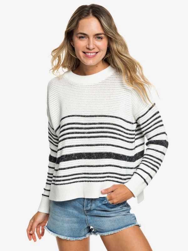 roxy, Manhattan Calling Sweater, MAR HORIZONTAL LICORICE STRIPE (xwkk) 0 Manhattan Calling Sweater White ERJSW03315 Roxy
