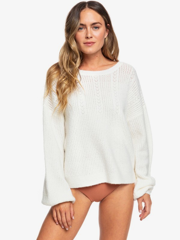 roxy, Lost In The Place - Pull manches évasées pour Femme, MARSHMALLOW (wbt0) 0 Lost In The Place - Pull manches évasées pour Femme Blanc ERJSW03329 Roxy